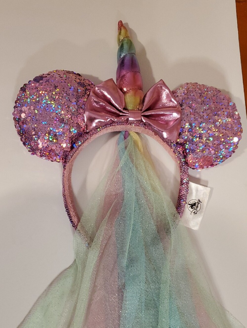 Disney Pink Sequin Unicorn Ear Headband with Pastel Tulle Mane - Picture 2 of 6